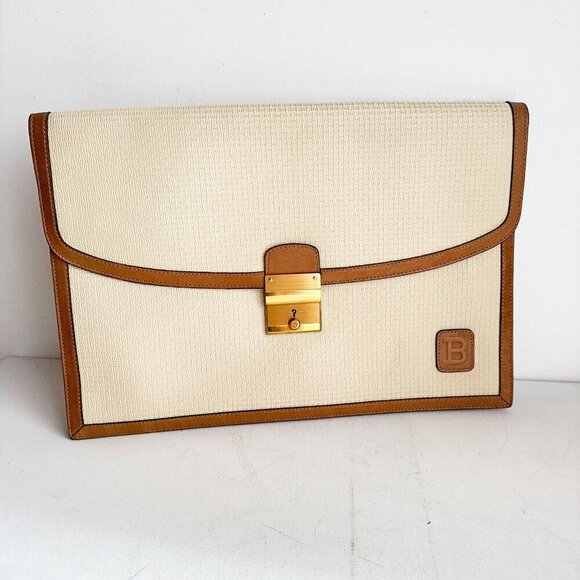 Vintage Bally Light Beige Monogram Office Document Case - Picture 1 of 14